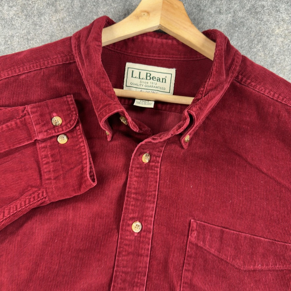 L.L.Bean Shirt Mens 2XLT Red Solid Corduroy Long Sleeve Button Front Casual
